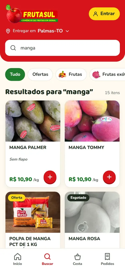Resultados de busca por manga no app